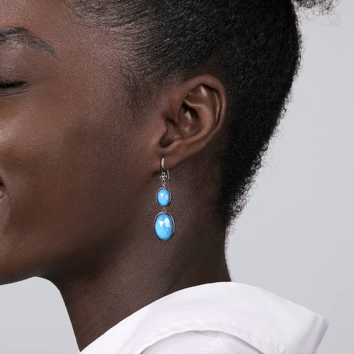 Gabriel & Co. Sterling Silver Rock Crystal and Turquoise Drop Earrings on Model