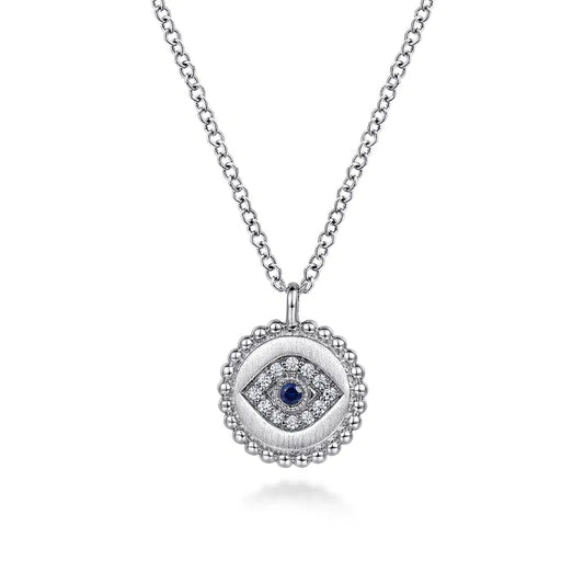 Gabriel & Co. Sapphire & Diamond Evil Eye Pendant Necklace in Sterling Silver