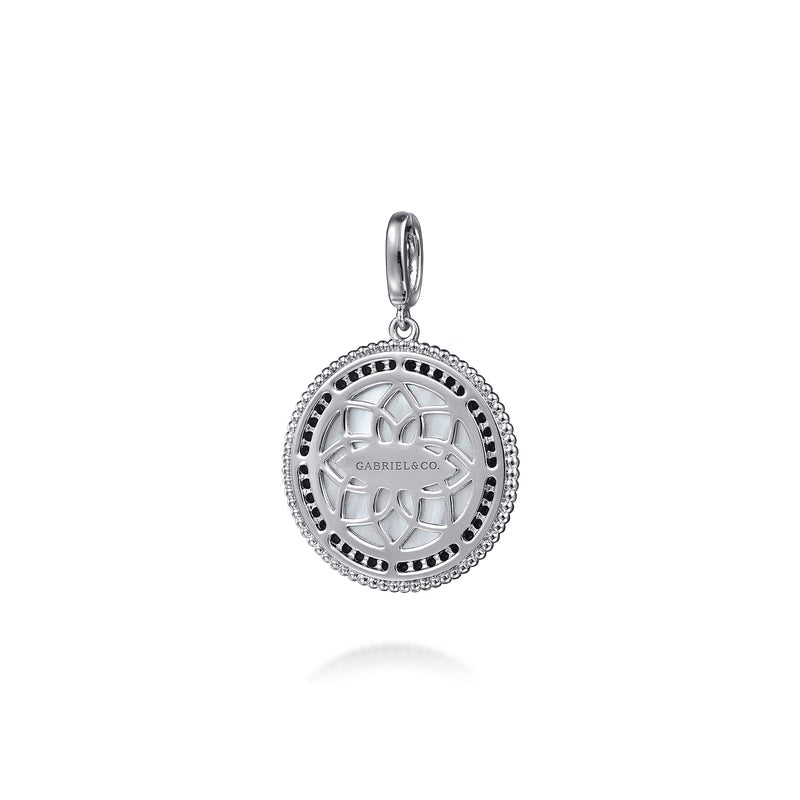 Gabriel & Co. Bujukan White Mother of Pearl & Black Spinel Medallion Pendant in Sterling Silver Back