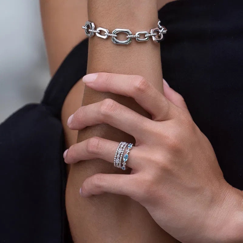 Gabriel & Co. Bujukan White Sapphire Easy Stackable Ring in Sterling Silver When Worn
