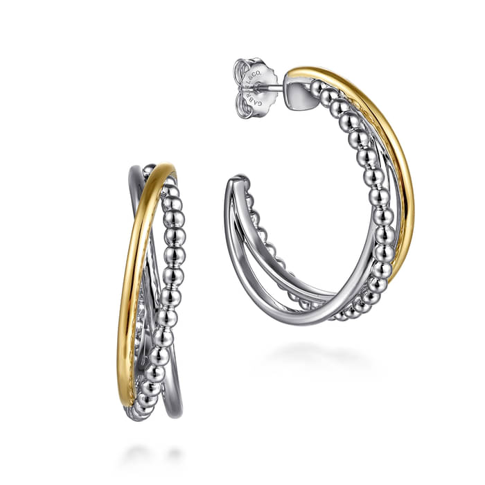 Gabriel & Co. Two-Tone Bujukan Sterling Silver & 14K Yellow Gold Multi-Row J Hoop Earring