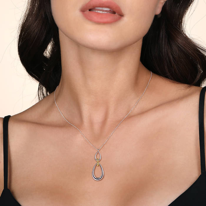 Gabriel & Co. Two-Tone Bujukan Sterling Silver & Yellow Gold Teardrop Pendant Necklace on Neck