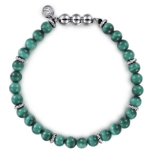 Gabriel & Co. Sterling Silver Malachite 6MM Beaded Bracelet