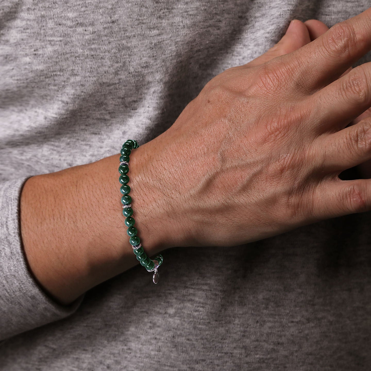 Gabriel & Co. Sterling Silver Malachite 6MM Beaded Bracelet on Arm