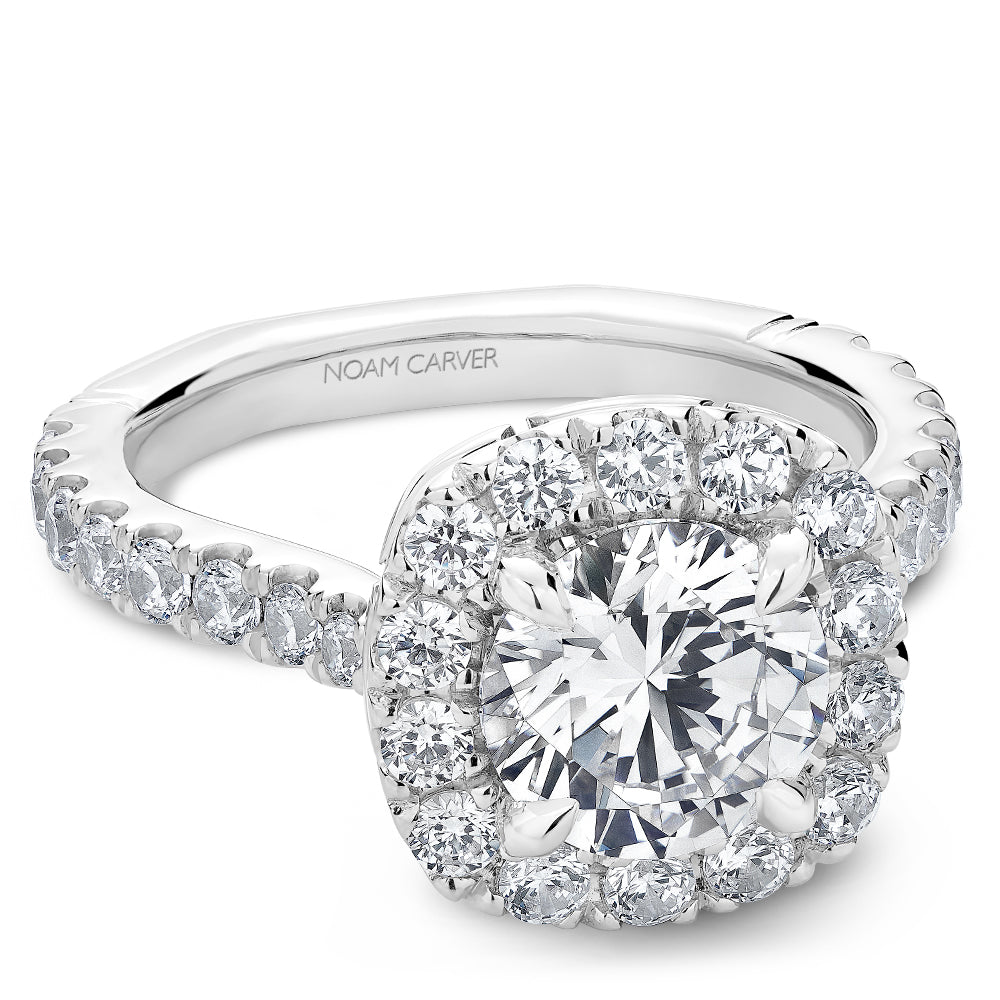 Noam Carver White Gold Large Halo Diamond Engagement Ring with a Euro Shank