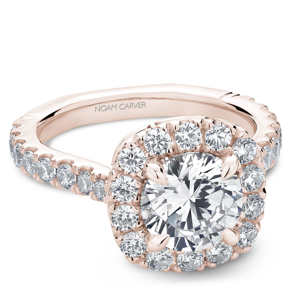 Noam Carver Rose Gold Large Halo Diamond Engagement Ring with a Euro Shank