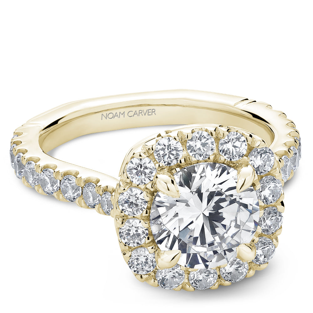 Noam Carver Yellow Gold Large Halo Diamond Engagement Ring with a Euro Shank