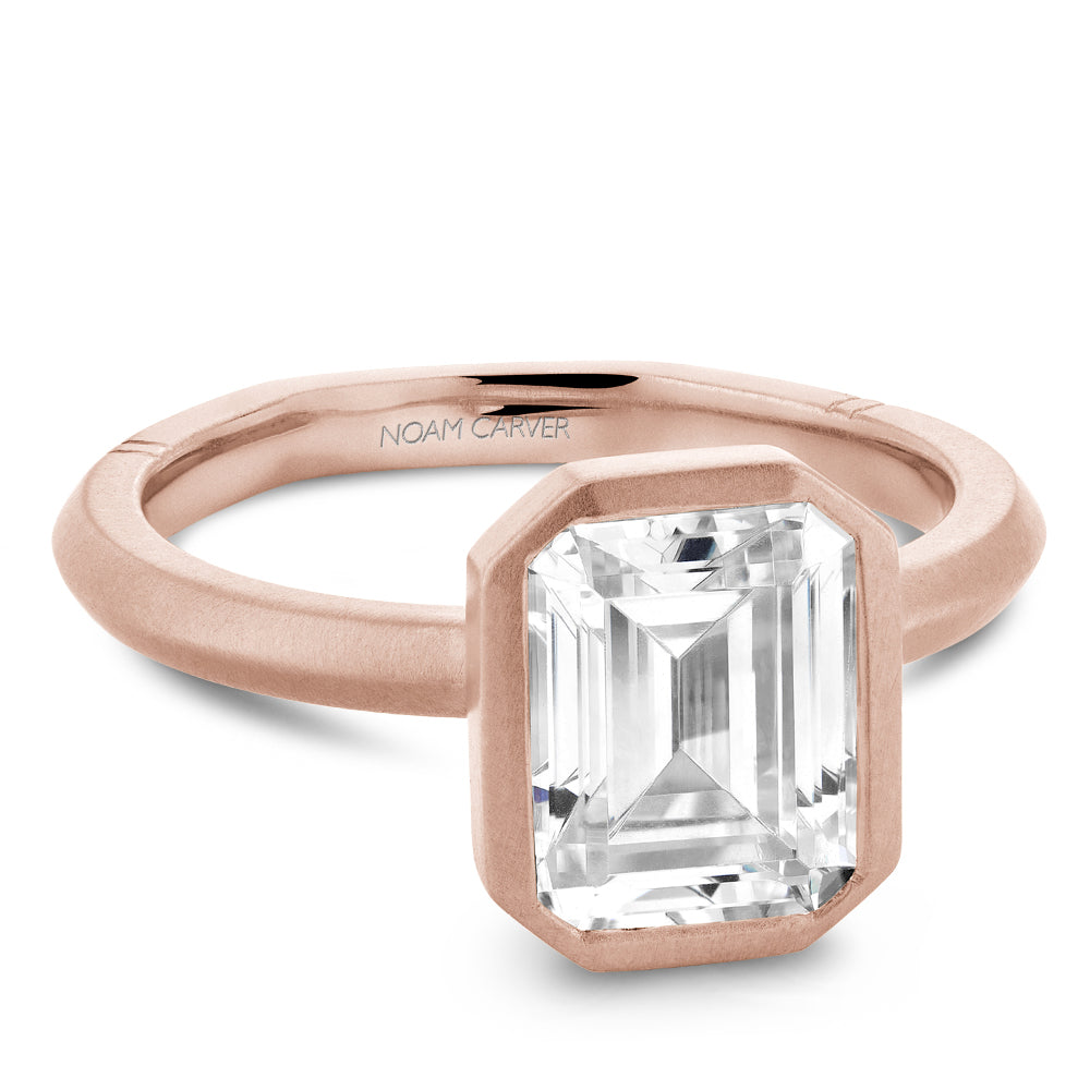 Noam Carver Rose Gold Emerald Cut Bezel Set Diamond Engagement Ring