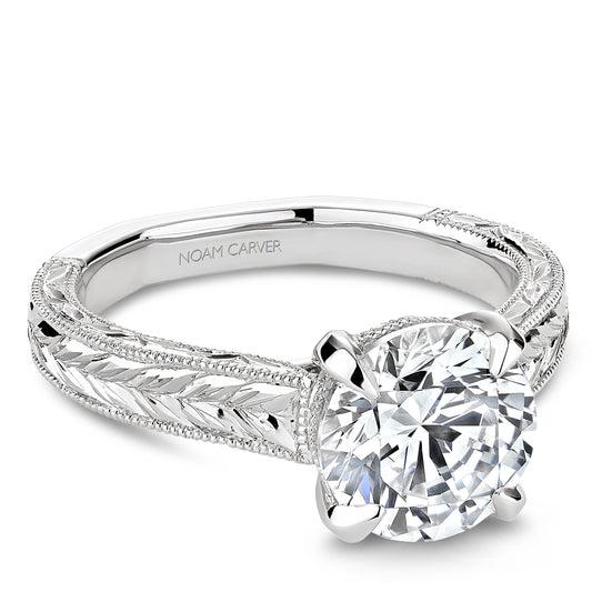 Noam Carver White Gold Milgrained Edges Diamond Engagement Ring