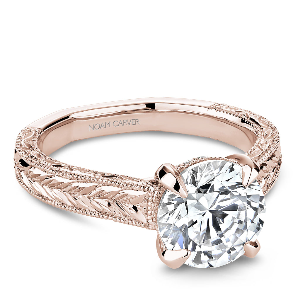 Noam Carver Rose Gold Milgrained Edges Diamond Engagement Ring