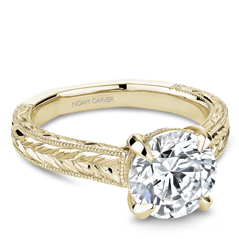 Noam Carver Yellow Gold Milgrained Edges Diamond Engagement Ring