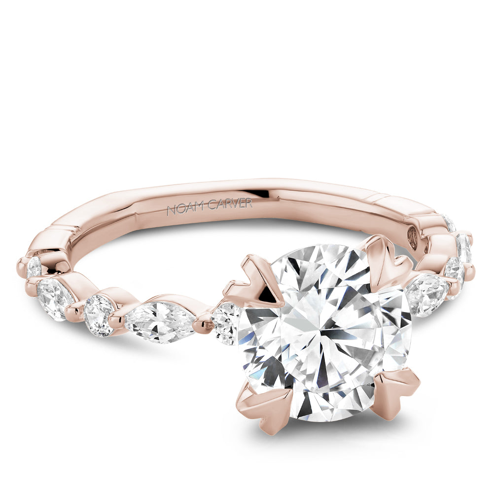 Noam Carver Rose Gold Marquise & Round Cut Diamond Engagement Ring