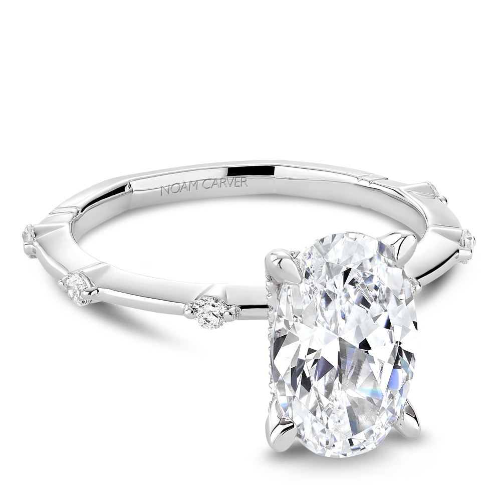 Noam Carver White Gold Station Style Hidden Halo Knife Edge Diamond Engagement Ring