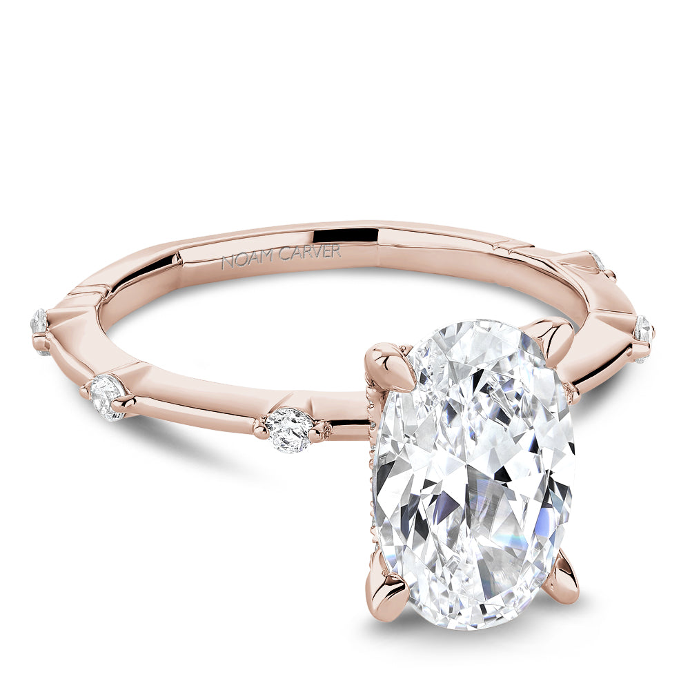 Noam Carver Rose Gold Station Style Hidden Halo Knife Edge Diamond Engagement Ring