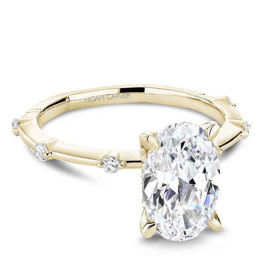 Noam Carver Yellow Gold Station Style Hidden Halo Knife Edge Diamond Engagement Ring