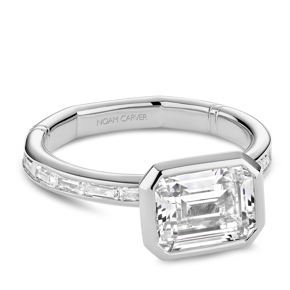 Noam Carver White Gold Contemporary East-West Bezel Set Emerald Cut Diamond Engagement Ring
