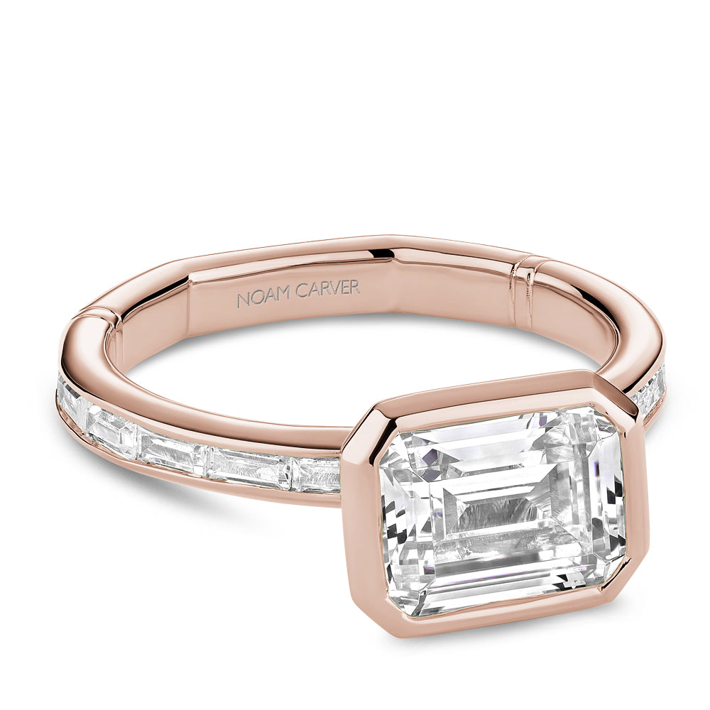 Noam Carver Rose Gold Contemporary East-West Bezel Set Emerald Cut Diamond Engagement Ring