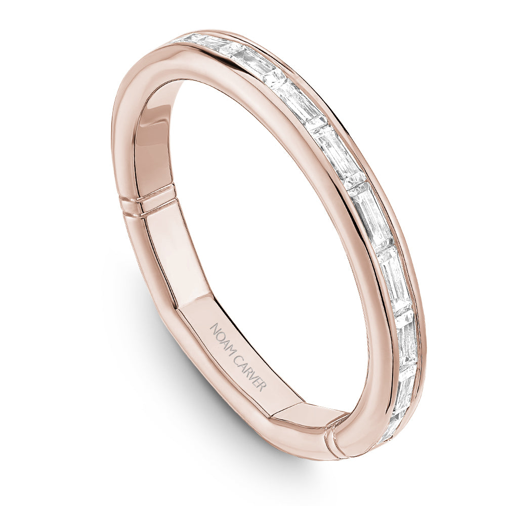 Noam Carver Rose Gold Contemporary East-West Baguette Diamond Wedding Band with Euro Shank