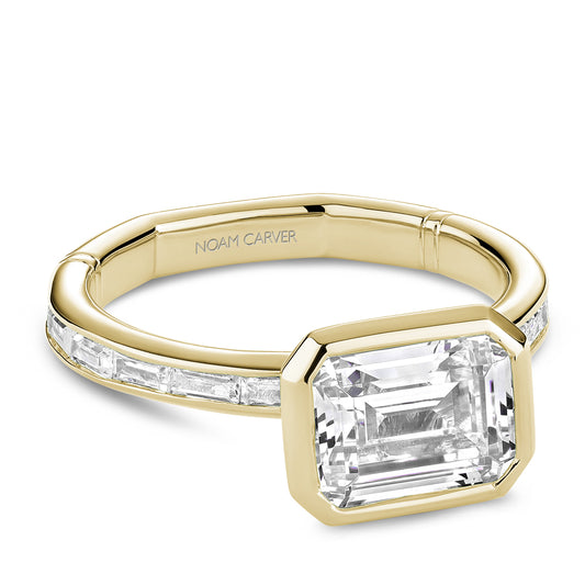 Noam Carver Yellow Gold Contemporary East-West Bezel Set Emerald Cut Diamond Engagement Ring
