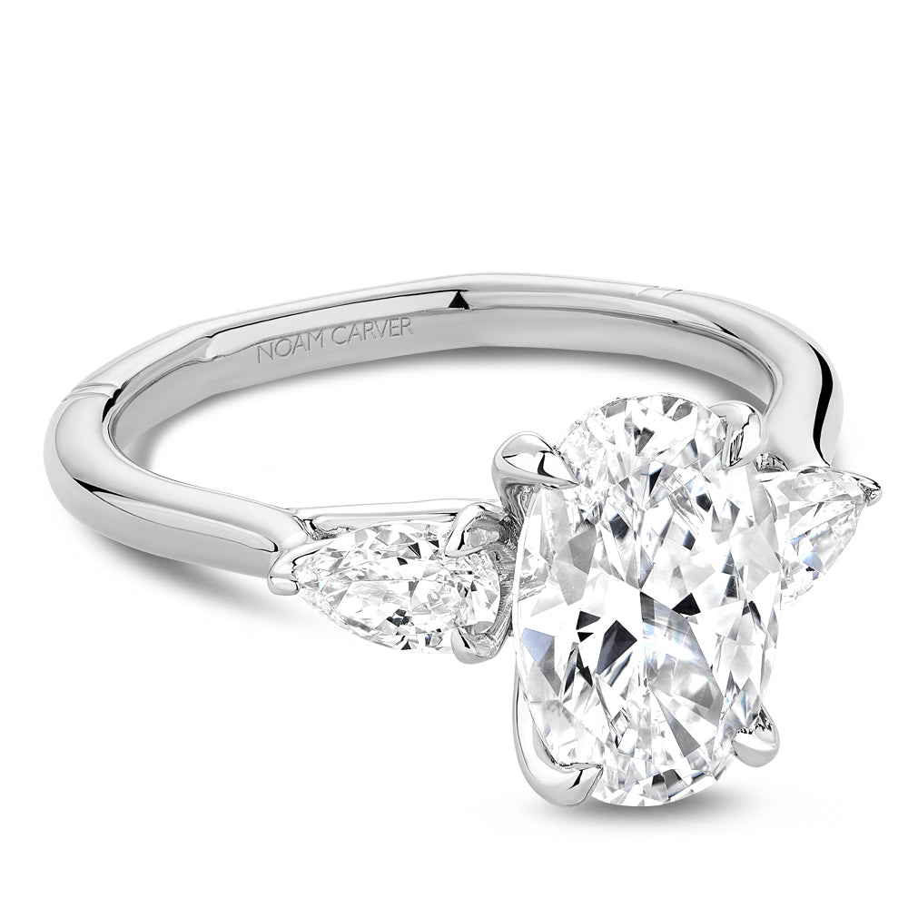 Noam Carver Atelier A092-02 engagement ring in white gold with oval center diamond and 0.50ctw pear side diamonds