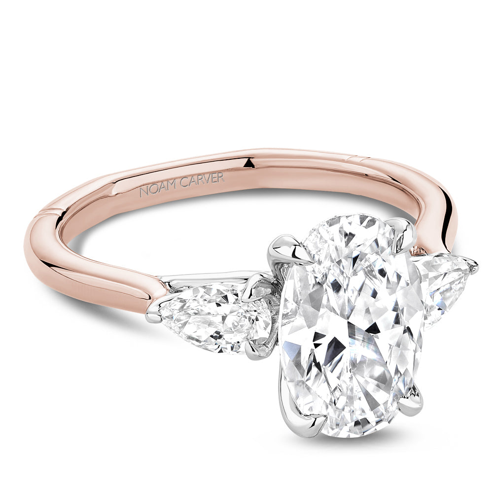 Noam Carver Atelier A092-02 engagement ring in two-tone rose & white gold with oval center diamond and 0.50ctw pear side diamonds