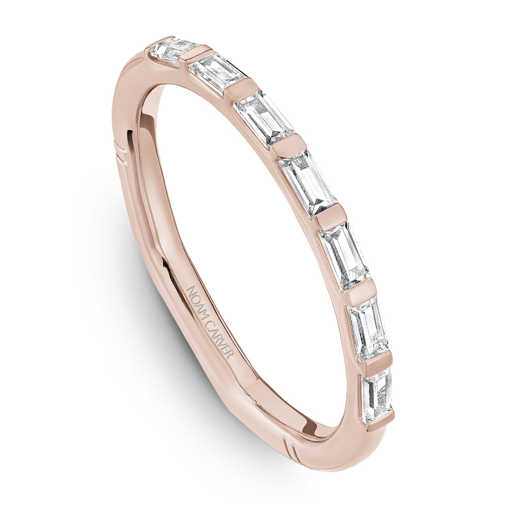 Noam Carver Rose Gold East-West Diamond Baguette Wedding Band with Euro Shank