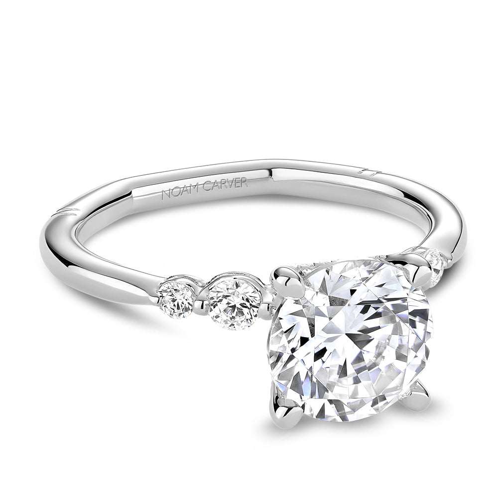 Noam Carver White Gold Hidden Halo Diamond Engagement Ring with Shared Prong Side Diamonds