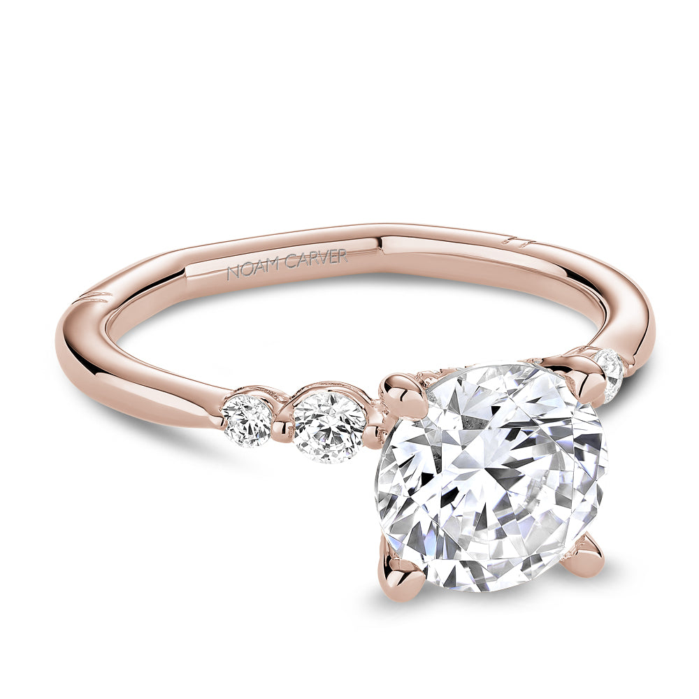 Noam Carver Rose Gold Hidden Halo Diamond Engagement Ring with Shared Prong Side Diamonds