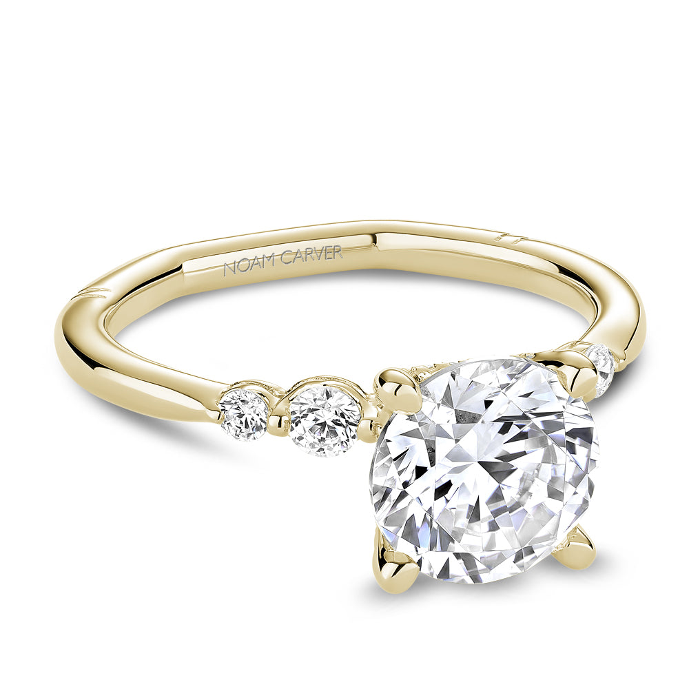 Noam Carver Yellow Gold Hidden Halo Diamond Engagement Ring with Shared Prong Side Diamonds