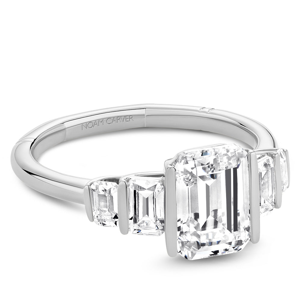 Noam Carver White Gold Emerald Cut Five Diamond Half-Bezel Engagement Ring 