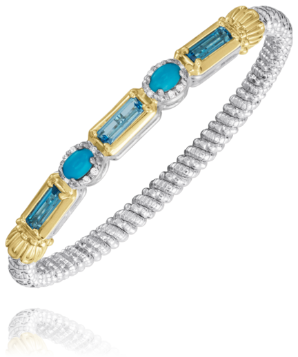 Vahan Sterling Silver & Yellow Gold Colorful Gemstone Blue Topaz Bangle Bracelet