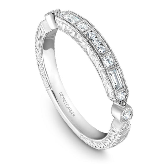 Noam Carver White Gold Vintage Style Baguette Side Diamond Wedding Band