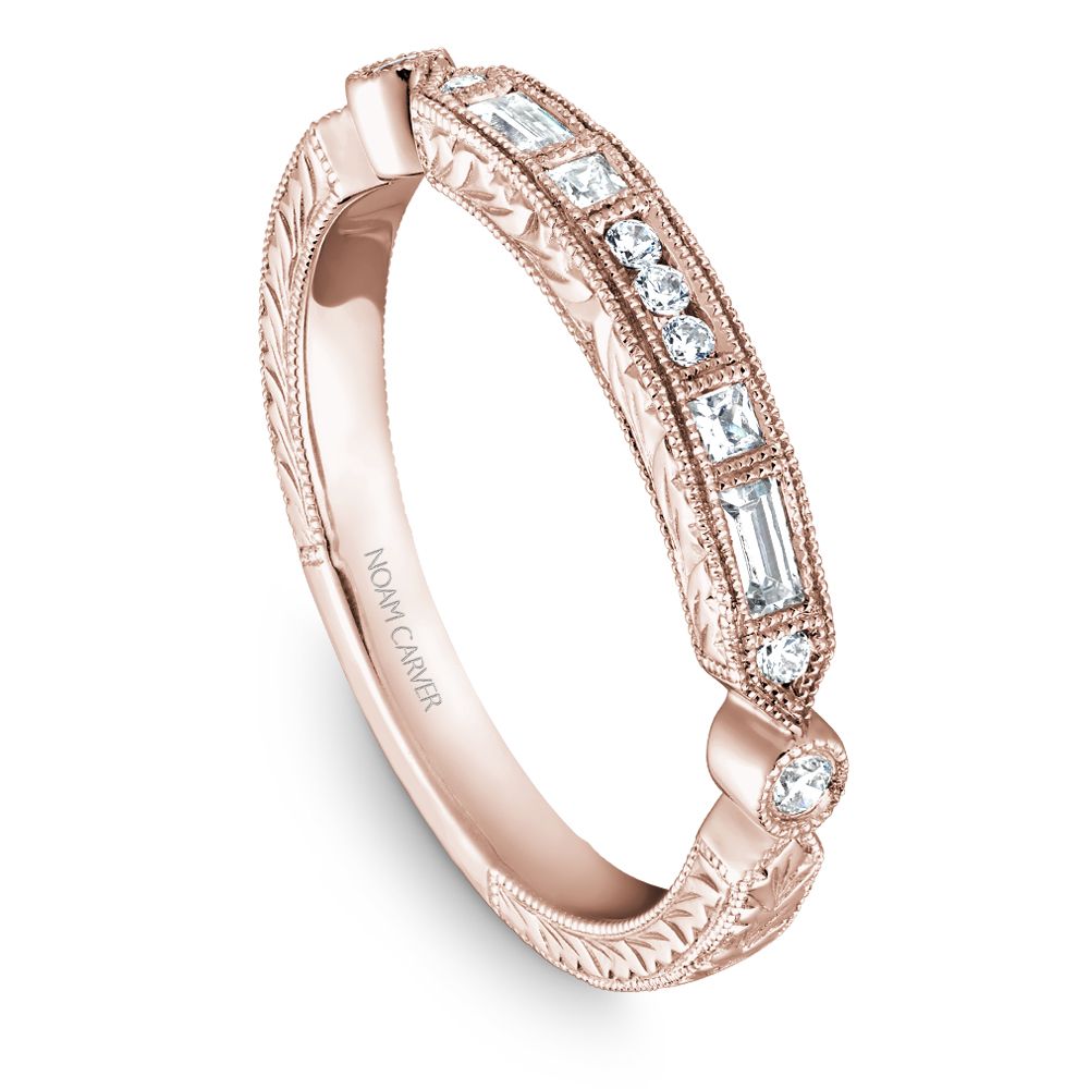 Noam Carver Rose Gold Vintage Style Baguette Side Diamond Wedding Band