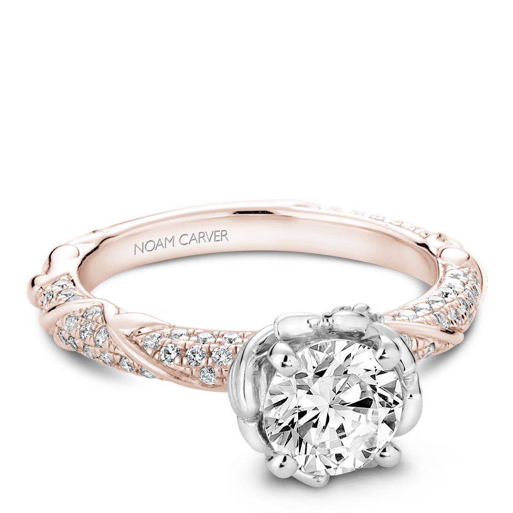 Noam Carver Rose & White Gold Intricate Floral Nature Inspired Diamond Engagement Ring