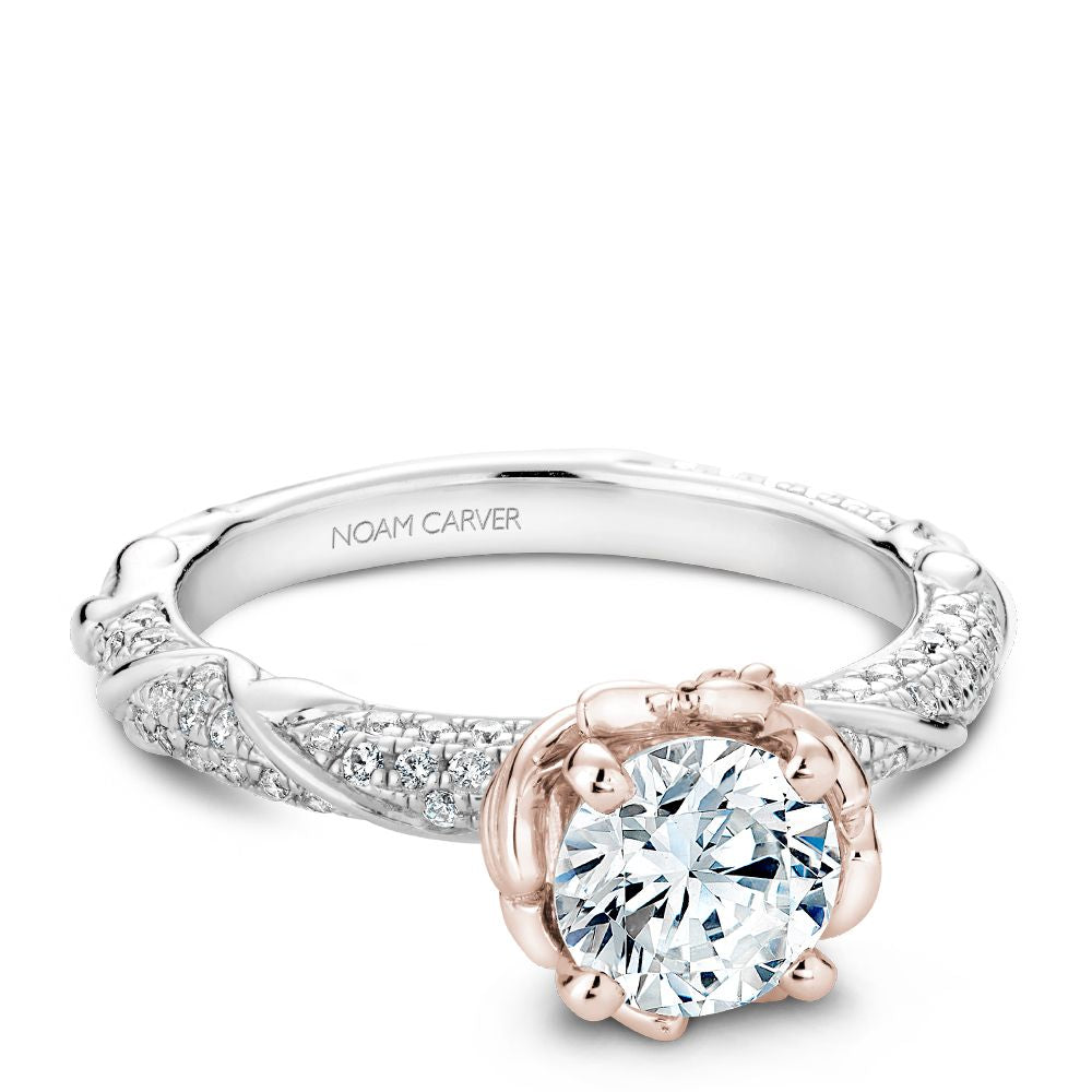 Noam Carver White & Rose Gold Intricate Floral Nature Inspired Diamond Engagement Ring
