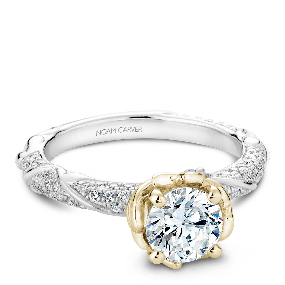Noam Carver White & Yellow Gold Intricate Floral Nature Inspired Diamond Engagement Ring