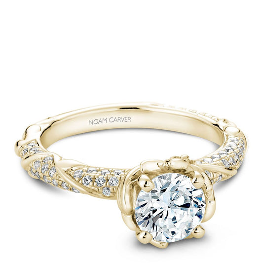 Noam Carver Yellow Gold Intricate Floral Nature Inspired Diamond Engagement Ring