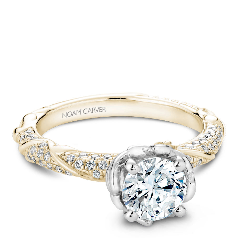 Noam Carver Yellow & White Gold Intricate Floral Nature Inspired Diamond Engagement Ring