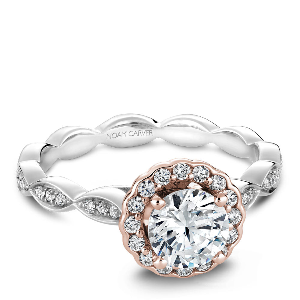 Noam Carver 14K White Gold Scalloped Halo Diamond Engagement Ring with Rose Gold Halo 