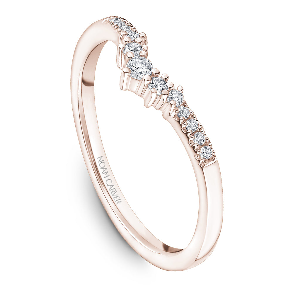 Noam Carver Rose Gold Petite Chevron Graduating Round Cut Diamond Wedding Band