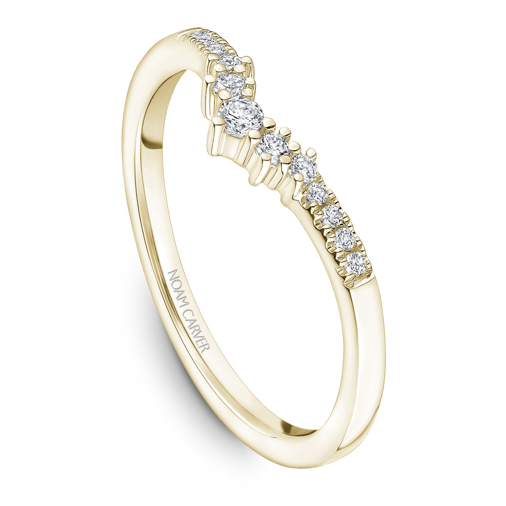 Noam Carver Yellow Gold Petite Chevron Graduating Round Cut Diamond Wedding Band