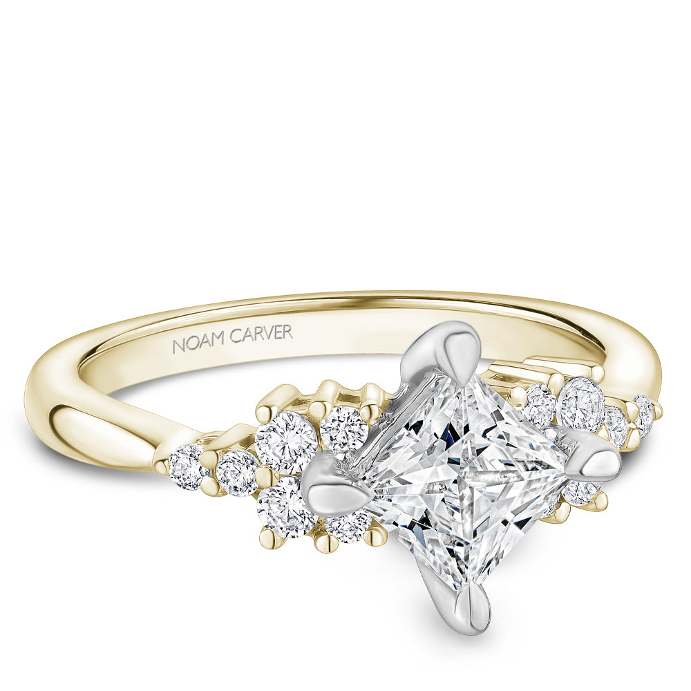 Noam Carver 14K Rose Gold Compass Set Princess Cut Diamond Cluster Engagement Ring with White Gold Head