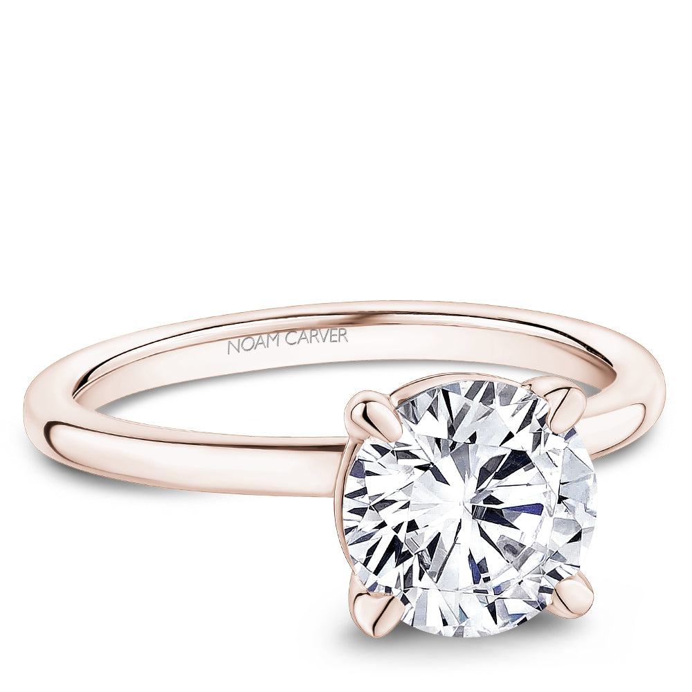 Noam Carver Rose Gold High Polish Round Cut Solitaire Two-Tone Engagement Ring with High Polish Finish.