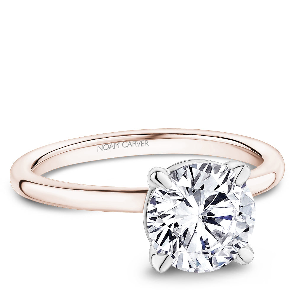 Noam Carver Two-Tone Rose & White Gold High Polish Round Cut Solitaire Two-Tone Engagement Ring with High Polish Finish.