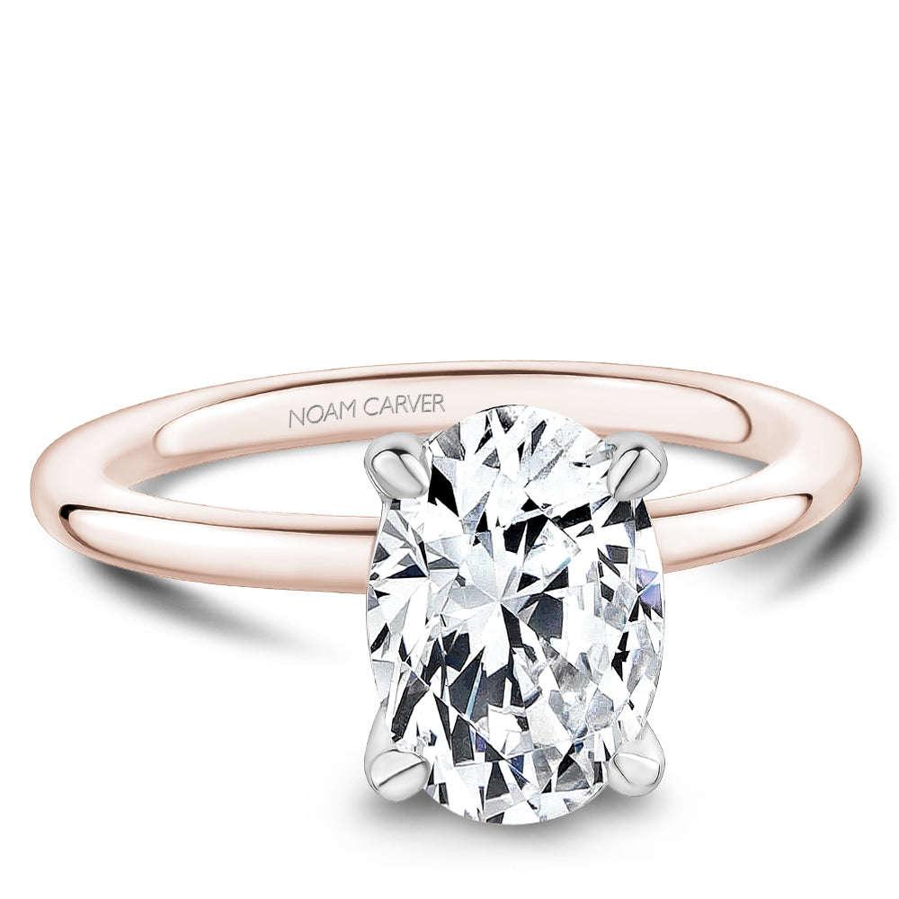 Noam Carver Rose Gold Two-Tone High Polish Oval Cut Solitaire Engagement Ring with White Gold Head
