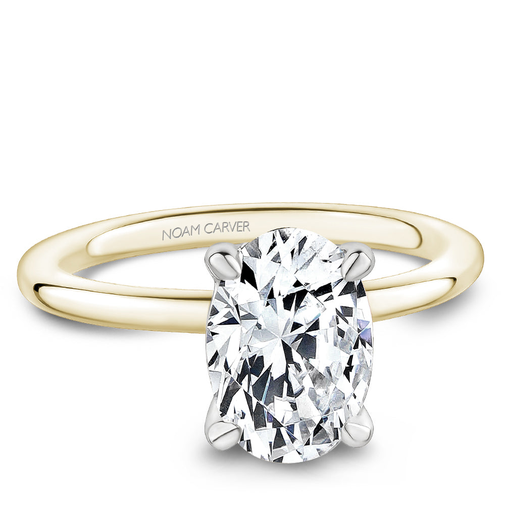 Noam Carver Yellow Gold Two-Tone High Polish Oval Cut Solitaire Engagement Ring with White Gold Head