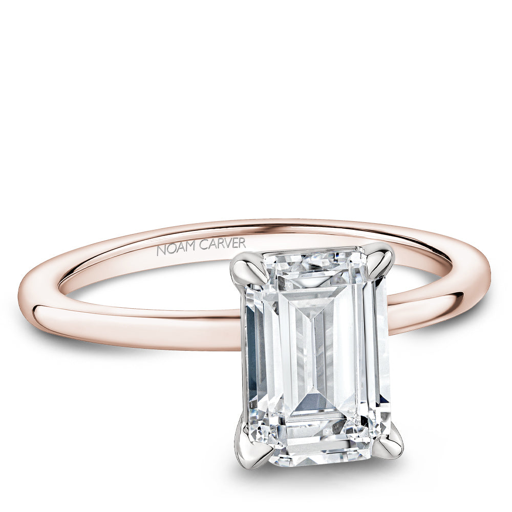 Noam Carver Rose & White Gold Emerald Cut High Polish Solitaire Engagement Ring