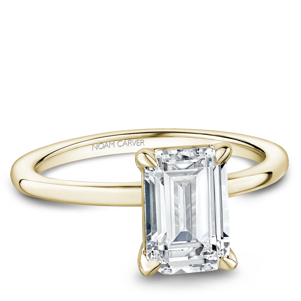 Noam Carver Yellow Gold Emerald Cut High Polish Solitaire Engagement Ring