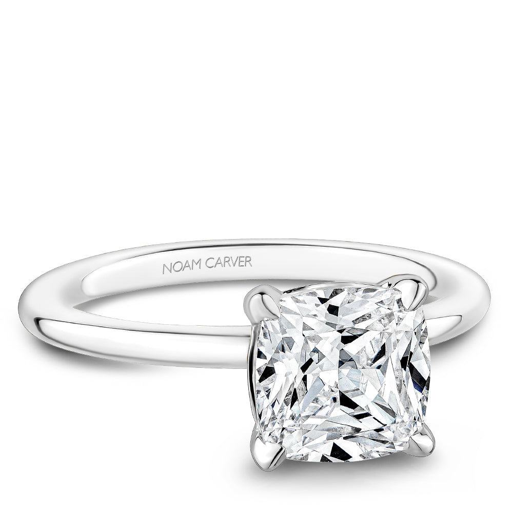 Noam Carver White Gold High Polish Cushion Cut Solitaire Engagement Ring
