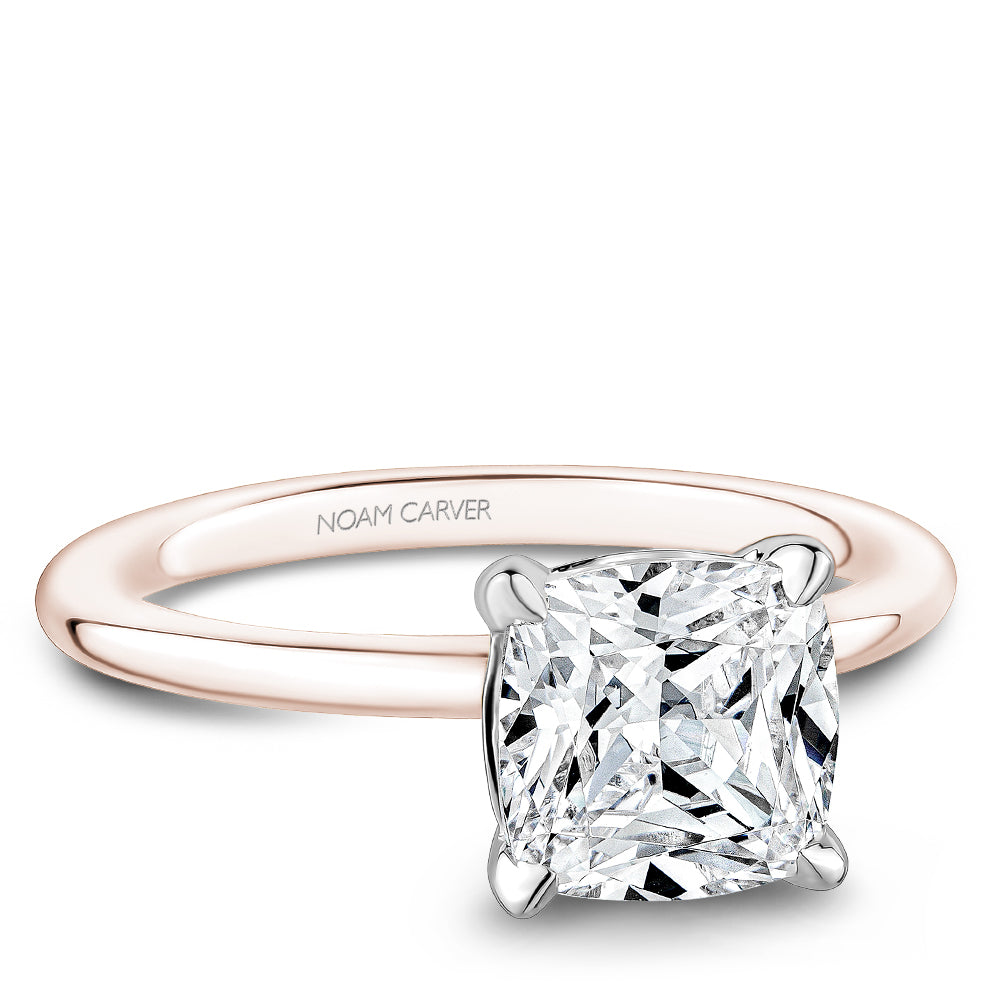 Noam Carver Two-Tone High Polish Cushion Cut Solitaire Engagement Ring
